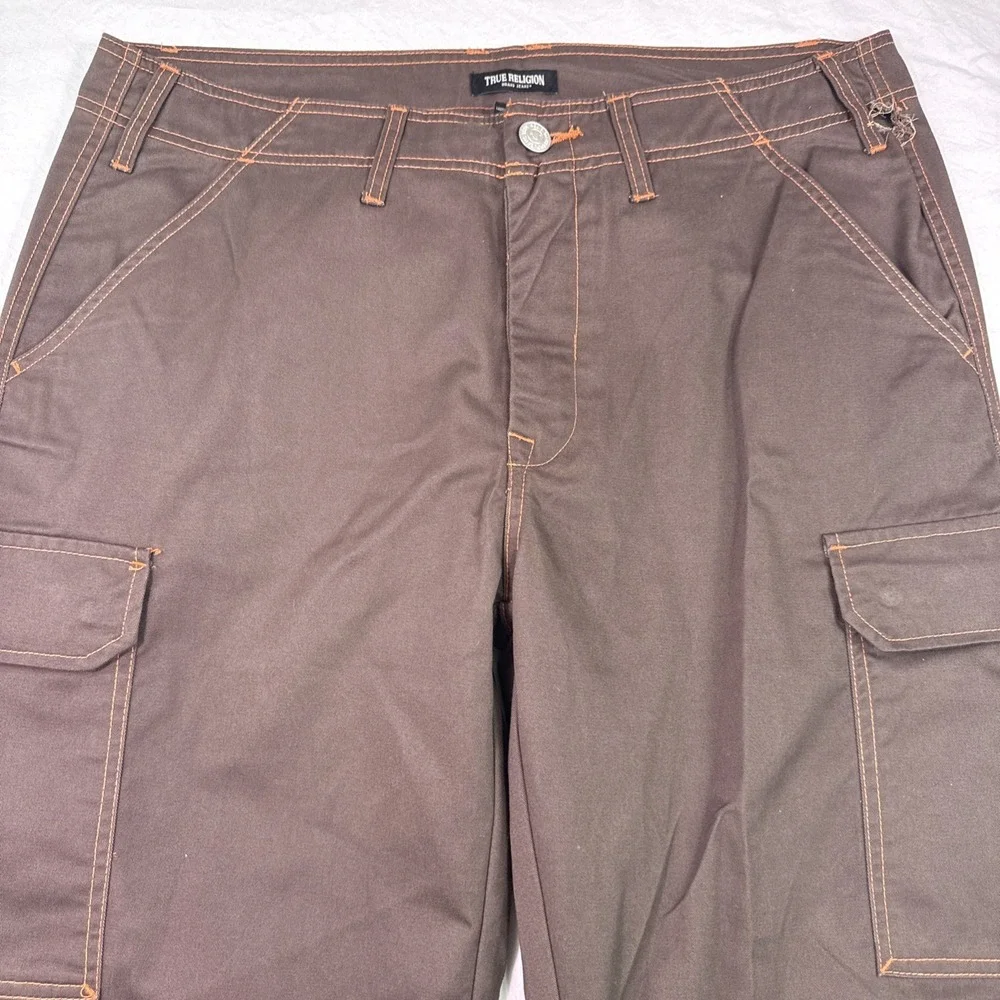 True Religion Cargo Pants  Men's 36  Bracken Brown  org trim wide leg